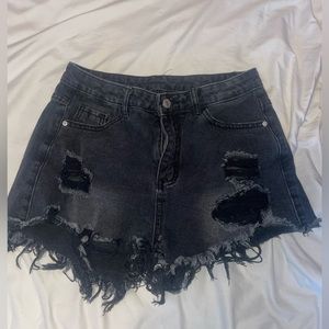 Black Distressed Jean Shorts.